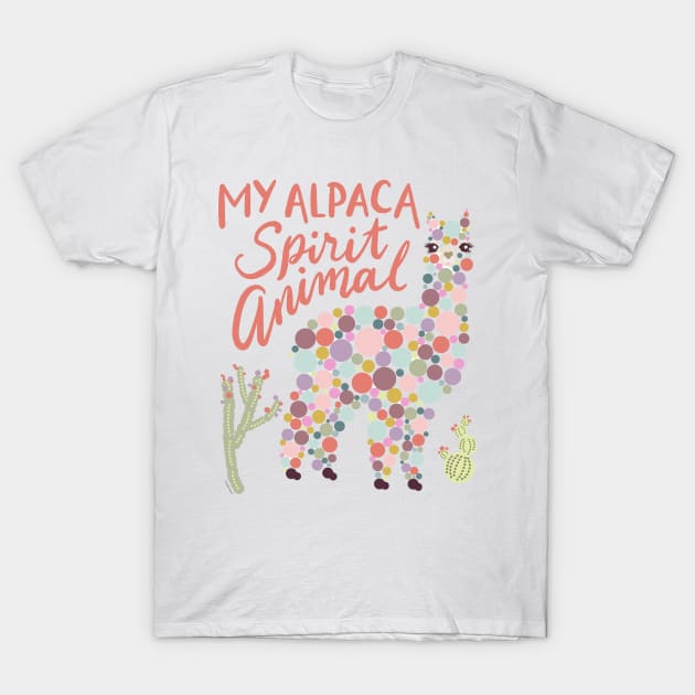 My Alpaca Spirit Animal Colorful Circles Desert Cactus T-Shirt by DoubleBrush